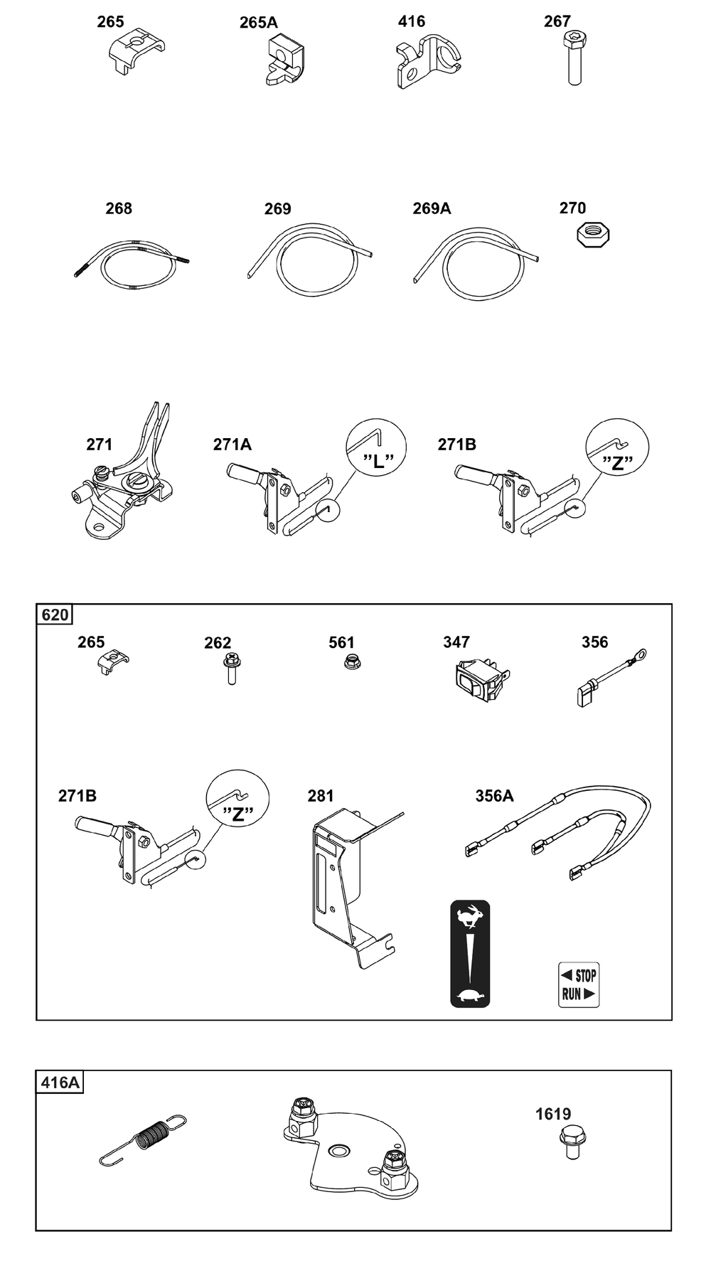 Model 29, 30, 35 And 38 Engine Accessories Catalog / Speed Control Diagram and Parts List for 305446-0639-F1  Briggs and Stratton Engine